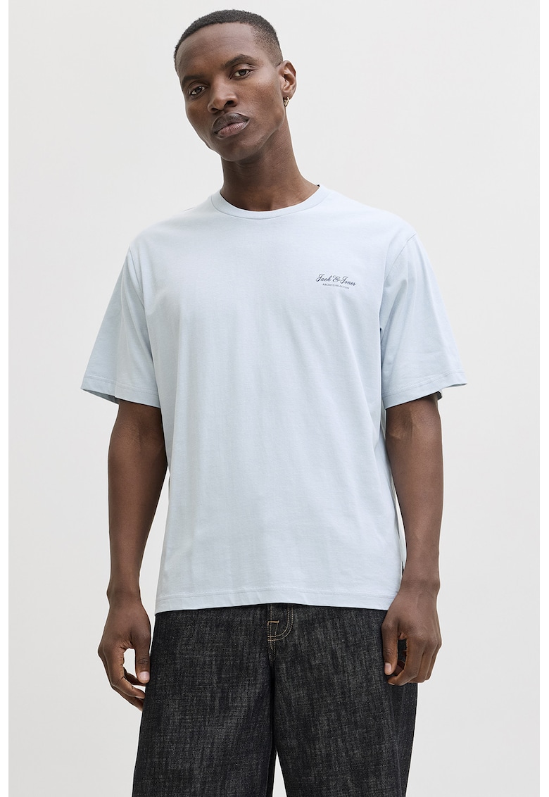 Tricou de bumbac organic cu imprimeu logo - Albastru pastel