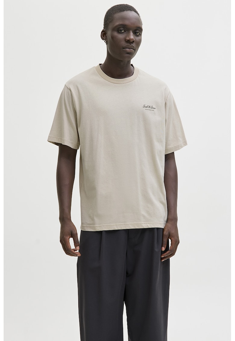 Tricou de bumbac organic cu imprimeu logo - Bej