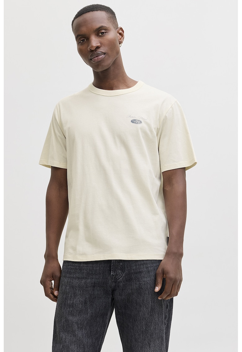 Tricou cu imprimeu text pe partea din spate - Crem