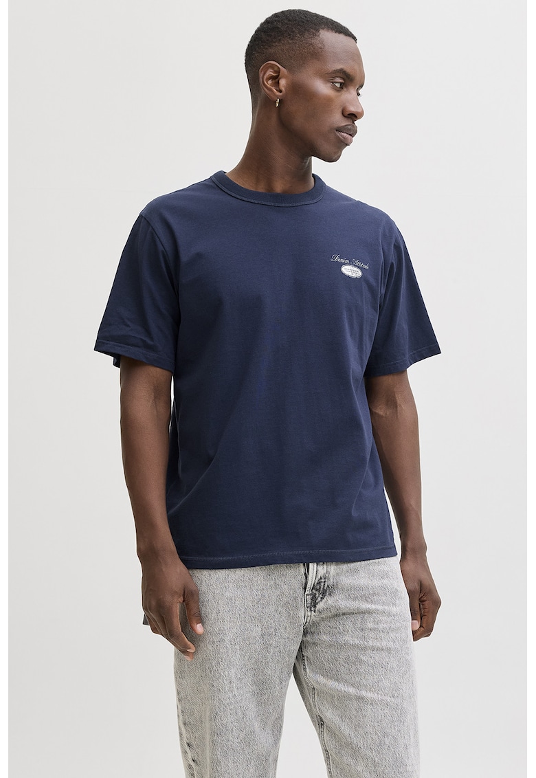 Tricou cu imprimeu text pe partea din spate - Bleumarin
