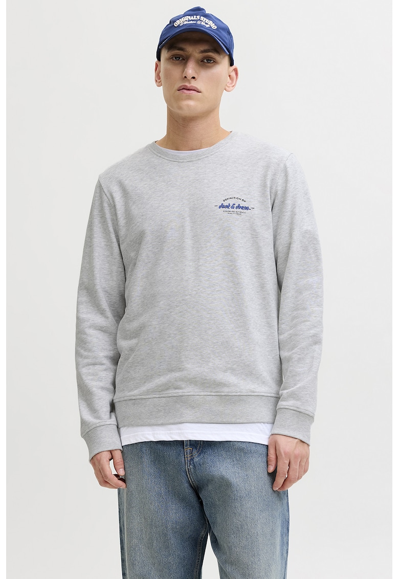 Bluza de trening din amestec de bumbac organic cu logo discret - Gri deschis melange