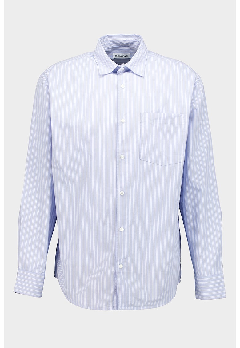 Camasa din bumbac organic cu dungi - Alb/Albastru azur