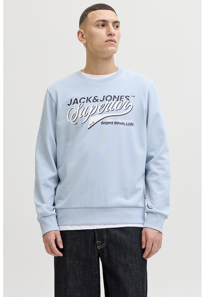 Bluza de trening cu decolteu la baza gatului si imprimeu grafic - Albastru pastel