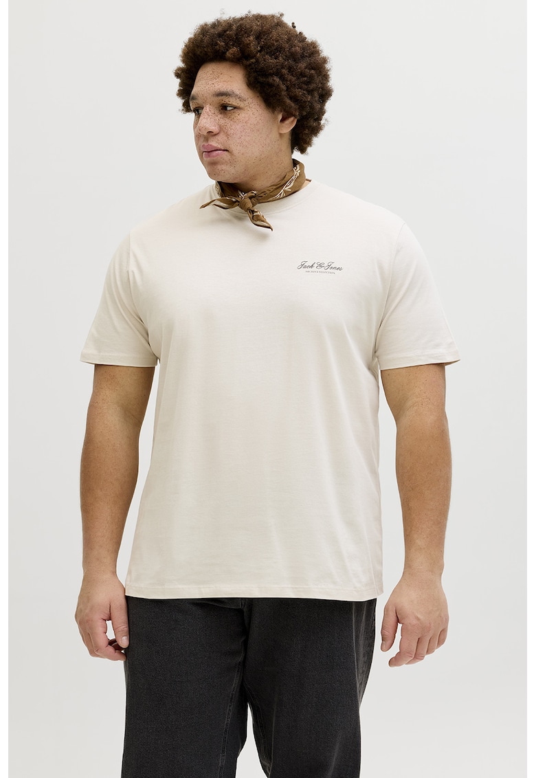 Tricou de bumbac organic cu decolteu la baza gatului - Bej deschis