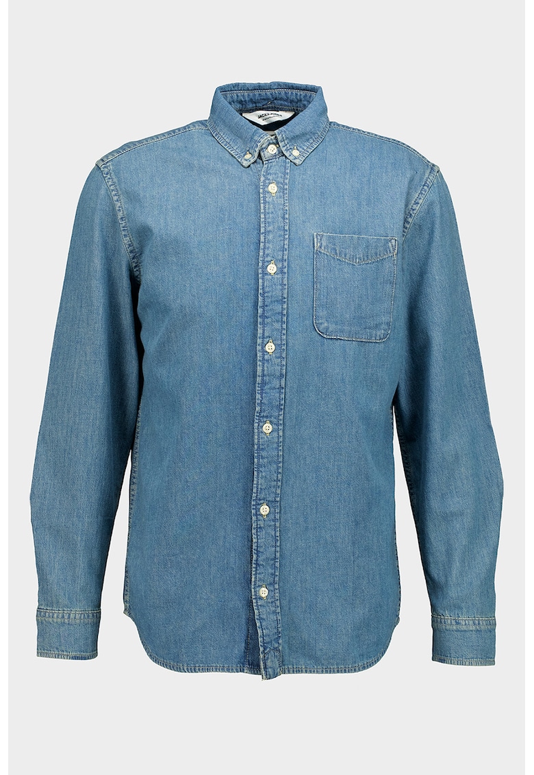 Camasa din material chambray cu maneci lungi - Albastru melange