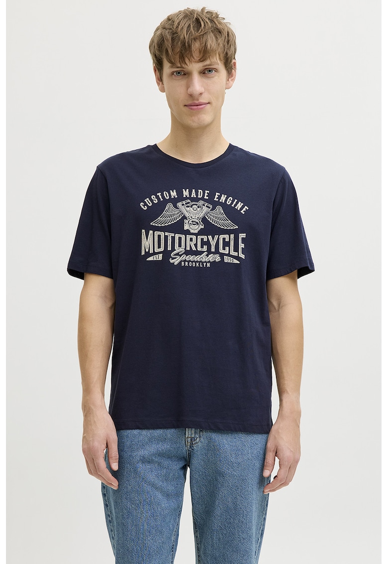 Tricou de bumbac cu imprimeu text - Bleumarin