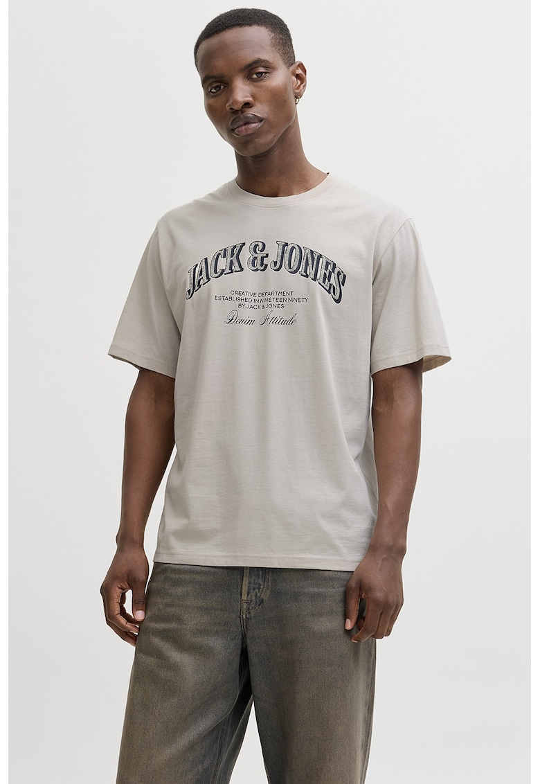 Tricou de bumbac organic cu imprimeu logo - Alb murdar