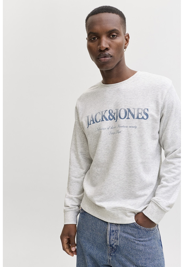 Bluza de trening cu imprimeu logo - mansete si terminatii elastice - Gri deschis melange