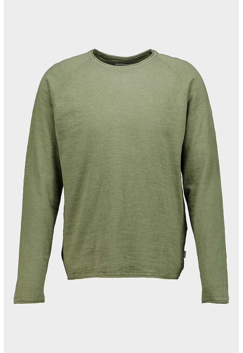 Pulover din bumbac organic cu decolteu rotund - Verde masliniu inchis