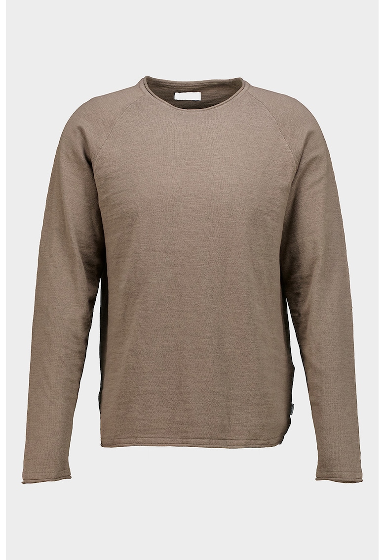 Pulover din bumbac organic cu decolteu rotund - Maro