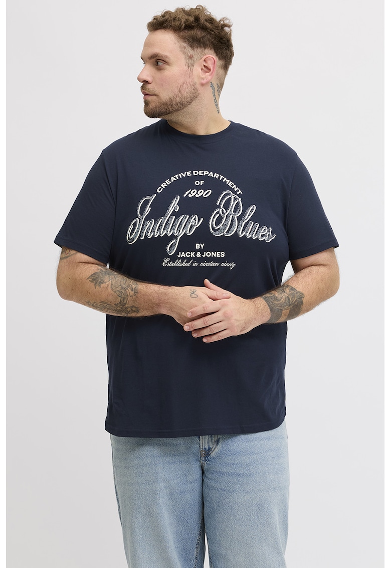 Plus Tricou barbati big sizes - Denver - cu imprimeu text - Bleumarin