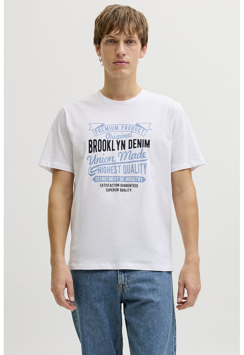 Tricou din amestec de bumbac cu imprimeu text - Alb