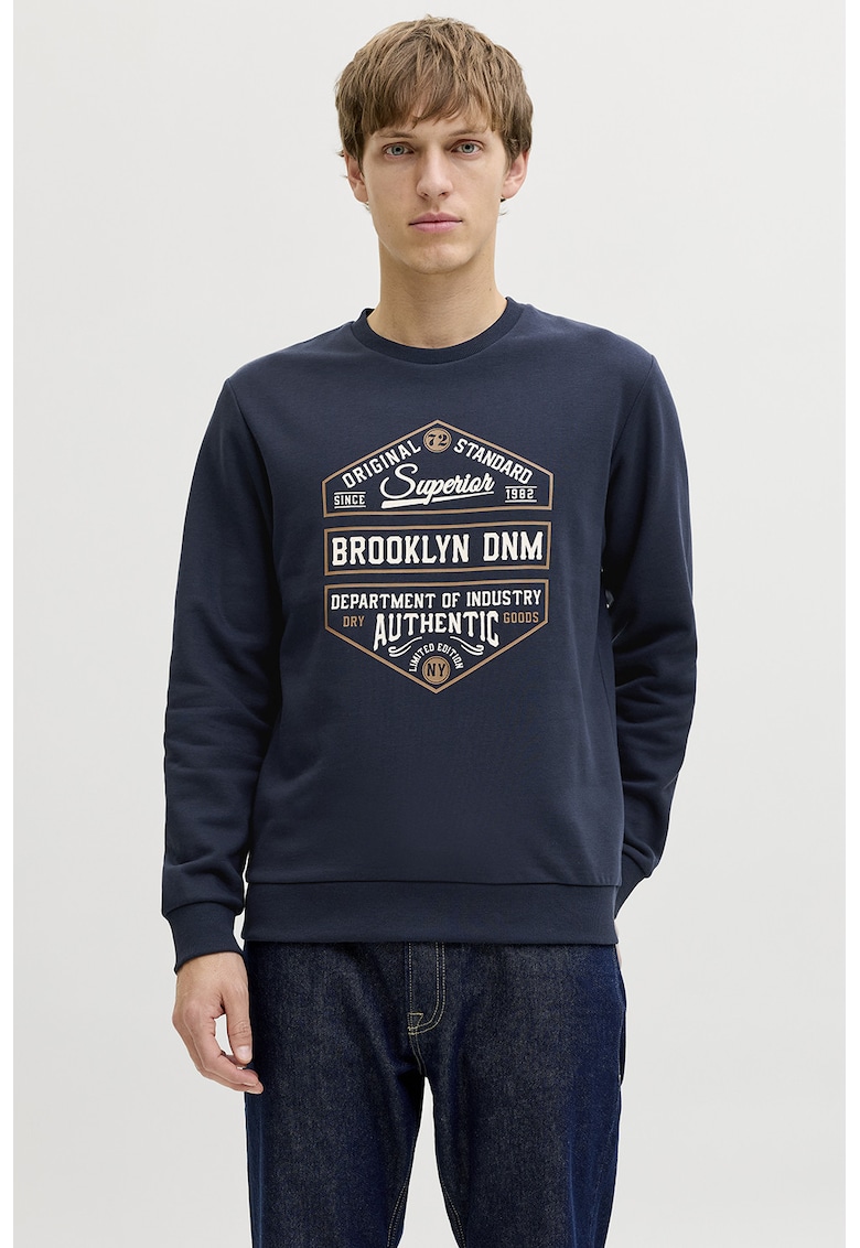 Bluza de trening din amestec de bumbac cu imprimeu text - Bleumarin