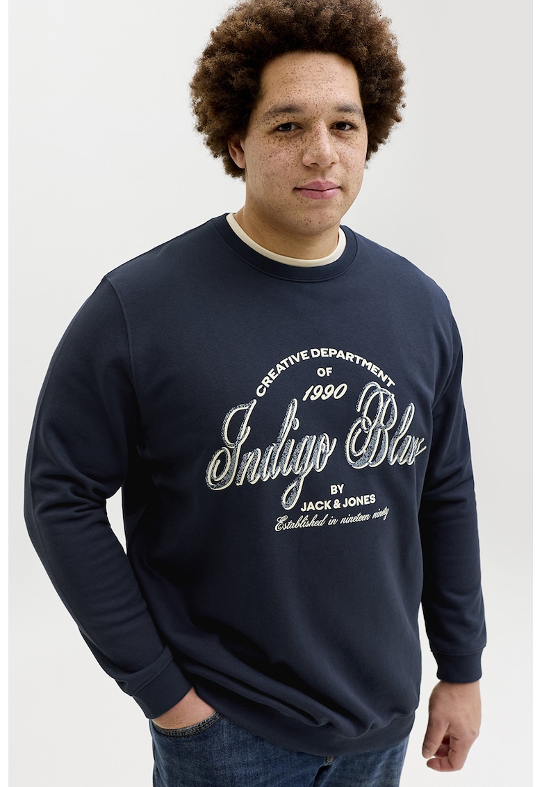 Bluza de trening din amestec de bumbac organic cu imprimeu text - Bleumarin