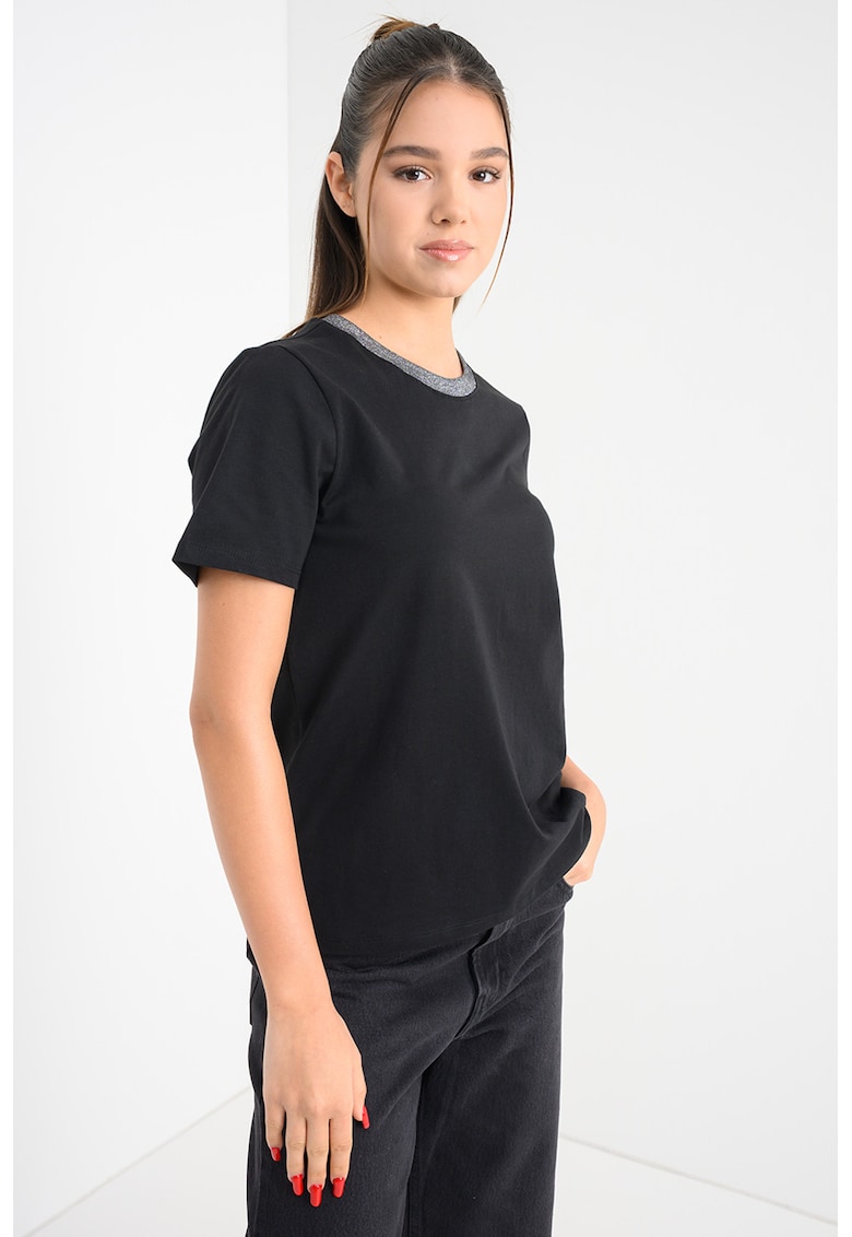 Tricou din bumbac orgaic cu decolteu rotund - Negru/Argintiu