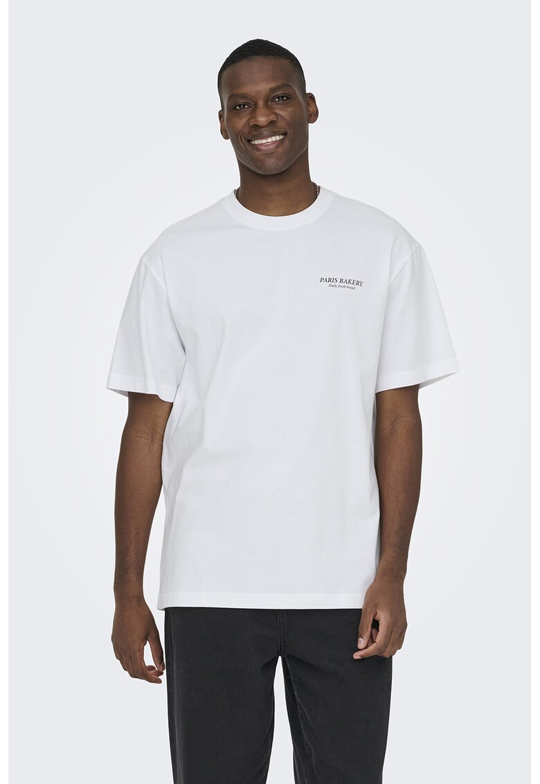 Tricou relaxed fit de bumbac organic cu imprimeu - Portocaliu/Alb optic