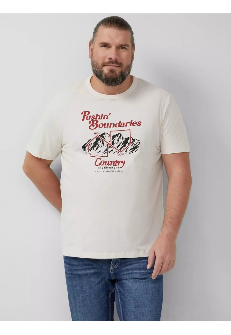 Tricou regular fit cu imprimeu text - Crem