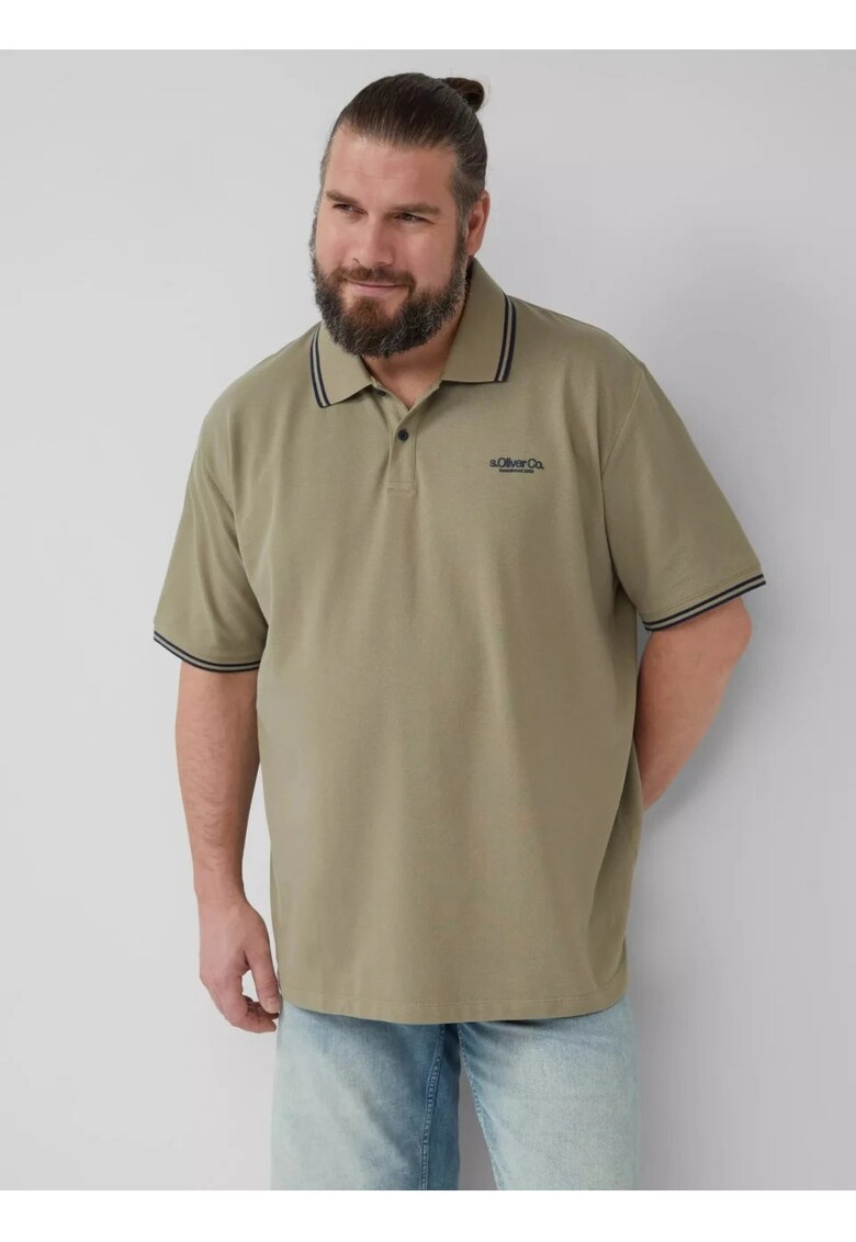 Tricou polo din pique cu detalii contrastante - Verde masliniu