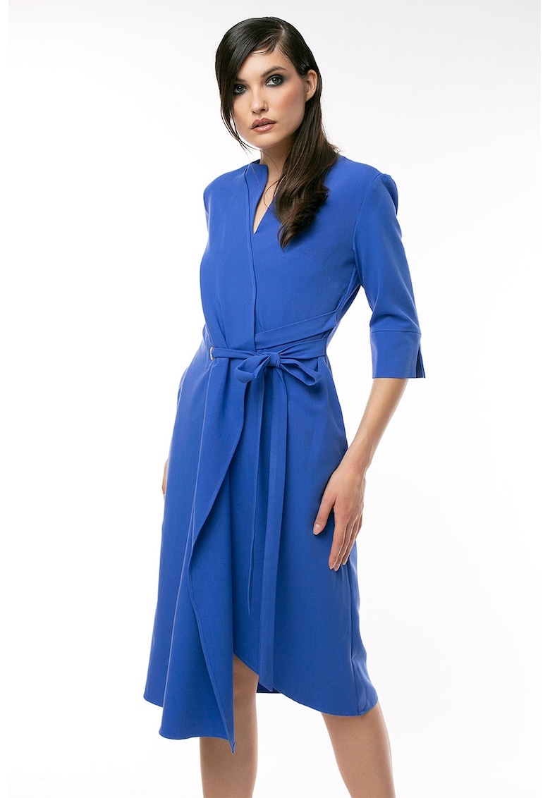 Rochie midi cu model petrecut - Albastru royal