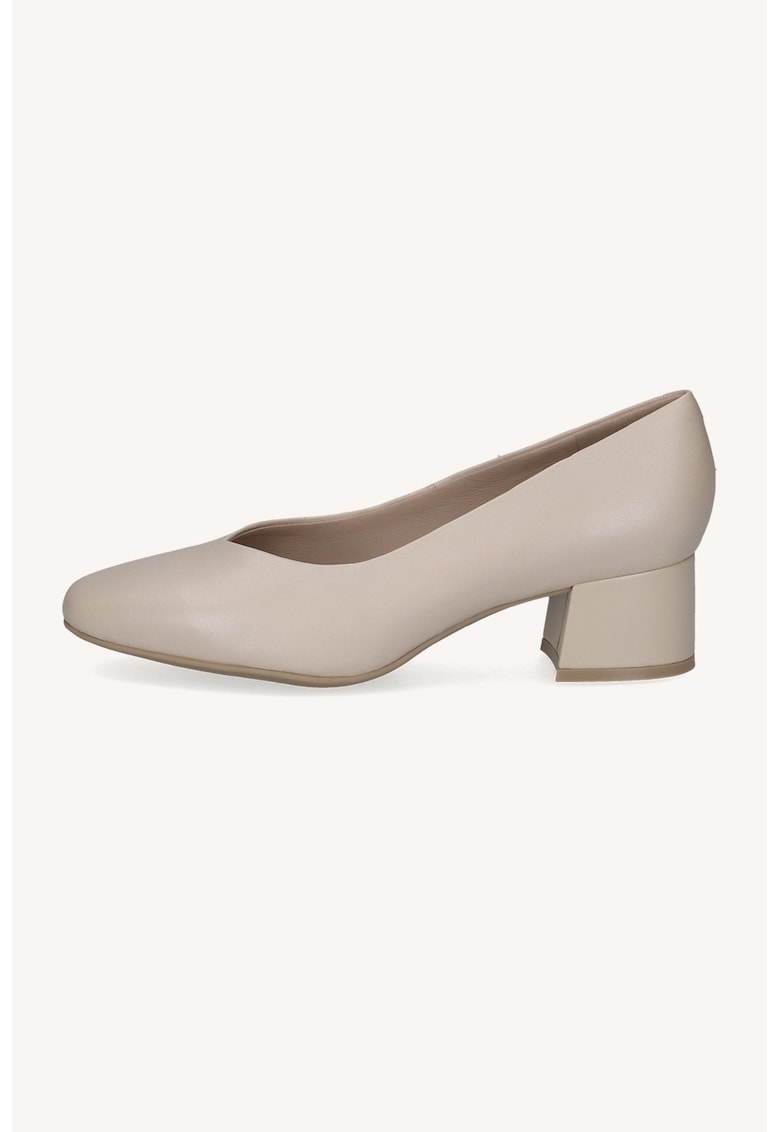 Pantofi de piele cu toc masiv - Bej