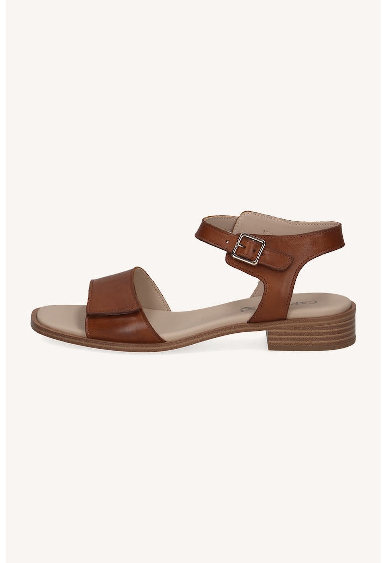 Sandale uni din piele - Maro cognac