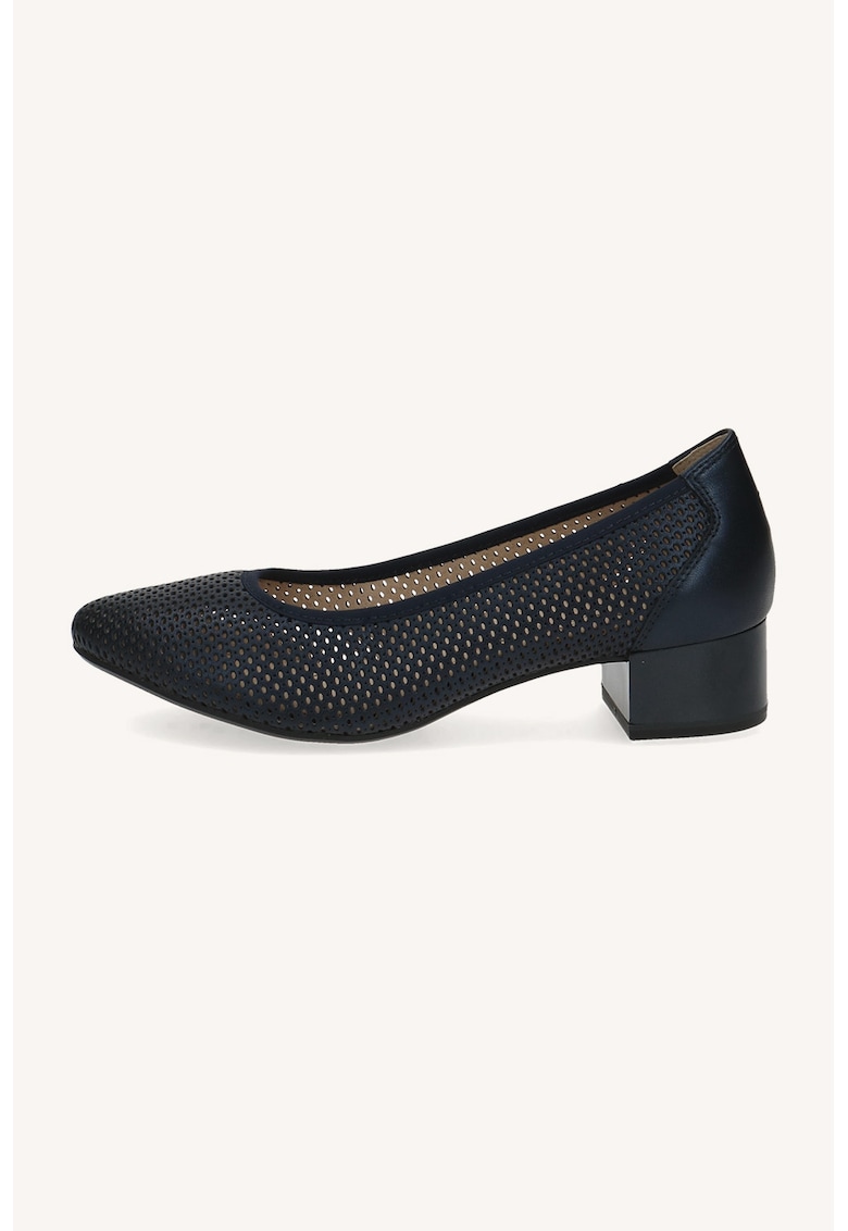 Pantofi de piele cu varf migdalat si design perforat - Albastru ultramarin