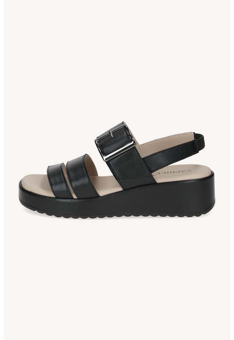Sandale wedge din piele - Negru
