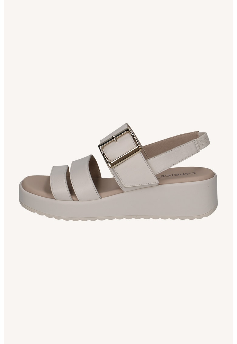 Sandale wedge din piele - Crem