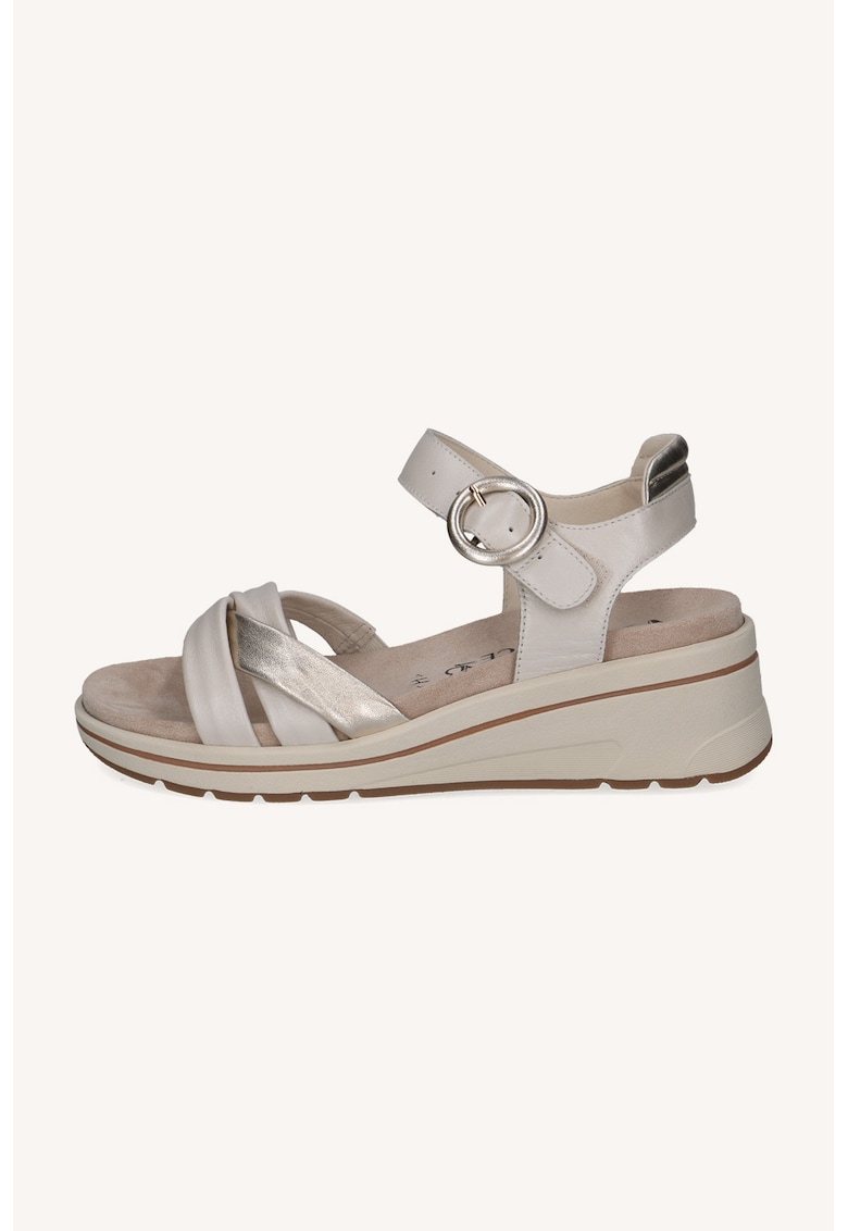 Sandale wedge din piele - Auriu/Alb murdar