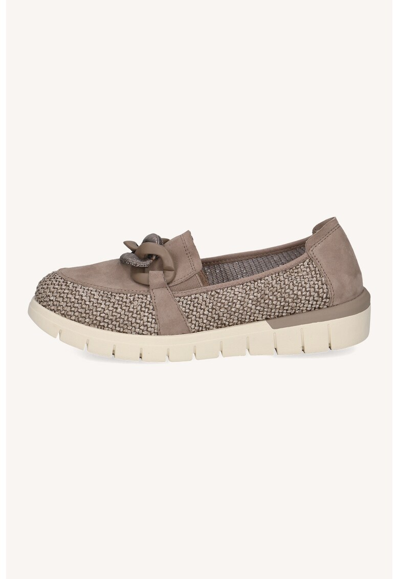 Pantofi loafer din piele intoarsa cu garnituri din piele ecologica - Bej inchis/Alb murdar