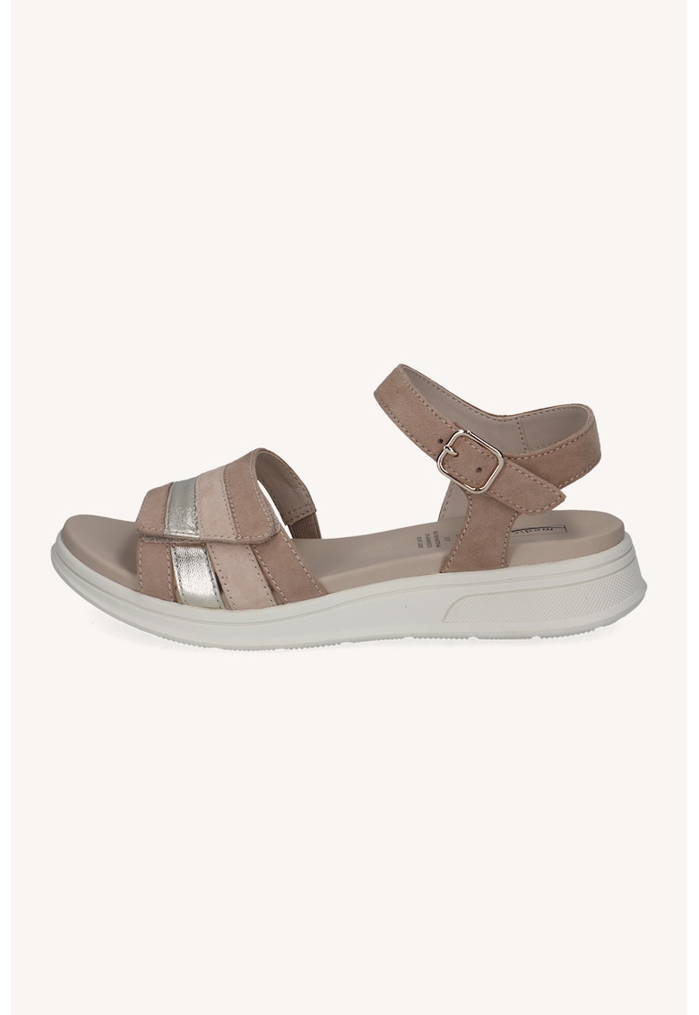 Sandale din piele cu design velcro - Auriu/Maro taupe