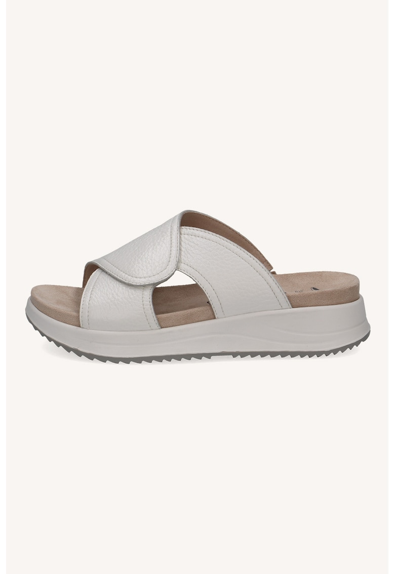 Papuci wedge din piele - Alb murdar