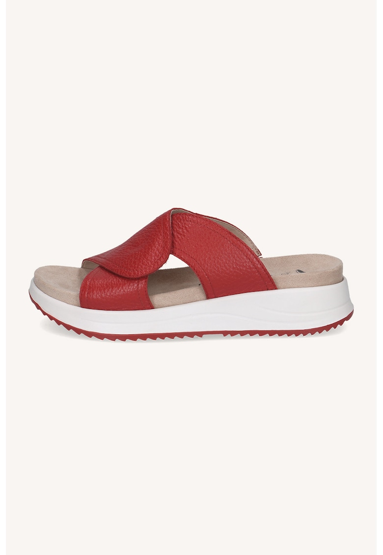 Papuci wedge din piele - Rosu/Alb optic