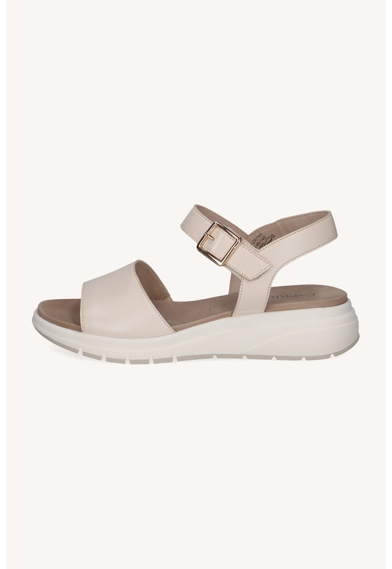 Sandale wedge din piele cu catarama - Crem