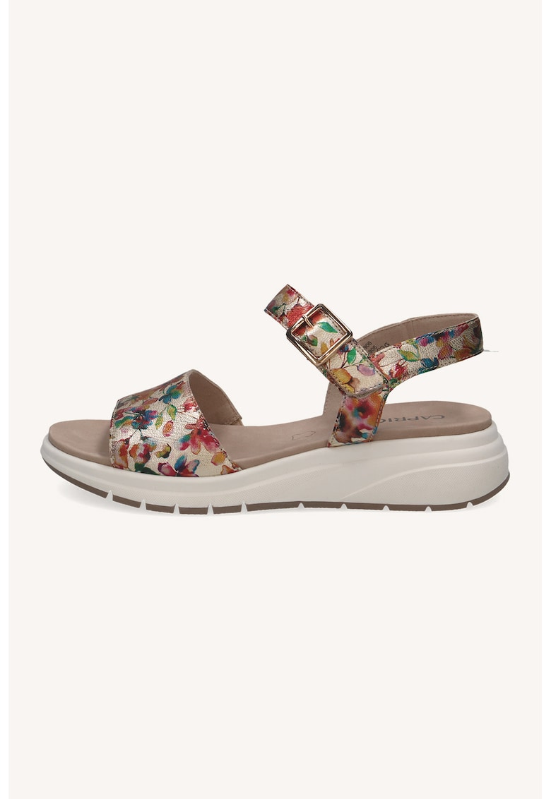 Sandale wedge din piele cu catarama - Multicolor