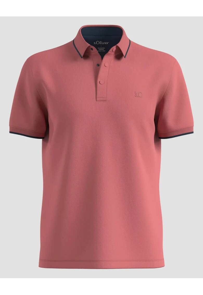 Tricou polo din amestec de bumbac cu detalii contrastante - Roz prafuit