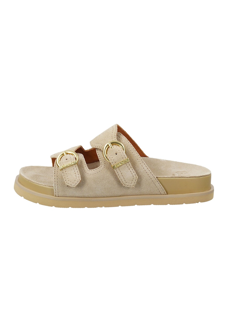 Papuci din piele intoarsa cu talpa flatform Mardale - Maro nisip