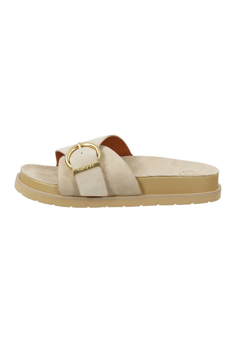 Papuci din piele intoarsa cu talpa flatform Mardale - Bej