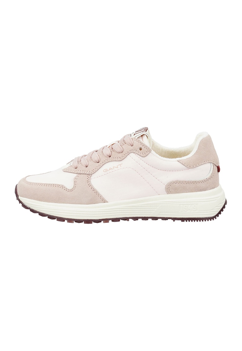 Pantofi sport din piele cu insertii din piele intoarsa Beywin - Alb fildes/Roz prafuit
