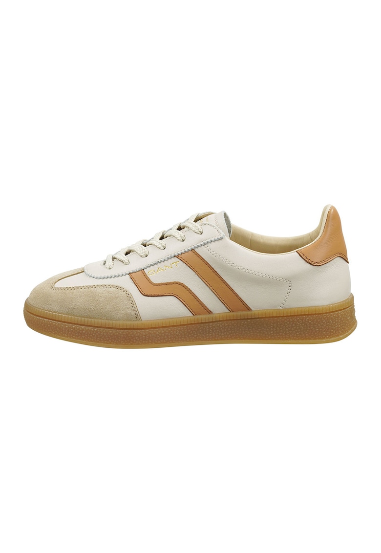 Pantofi sport din piele cu garnituri din piele intoarsa - Bej/Caramel