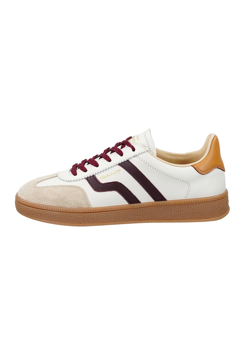 Pantofi sport din piele cu garnituri din piele intoarsa - Visiniu/Caramel/Alb murdar