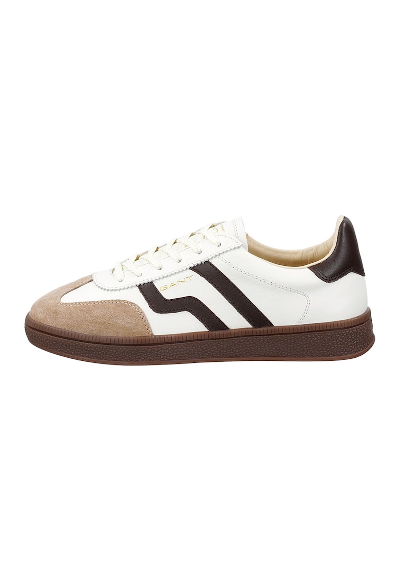 Pantofi sport din piele cu garnituri din piele intoarsa - Alb/Maro inchis/Maro nisip