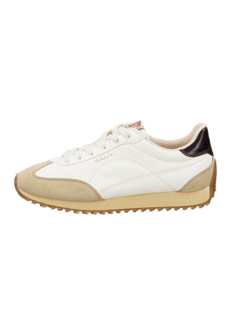 Pantofi sport din piele si piele intoarsa - Maro nisip/Crem