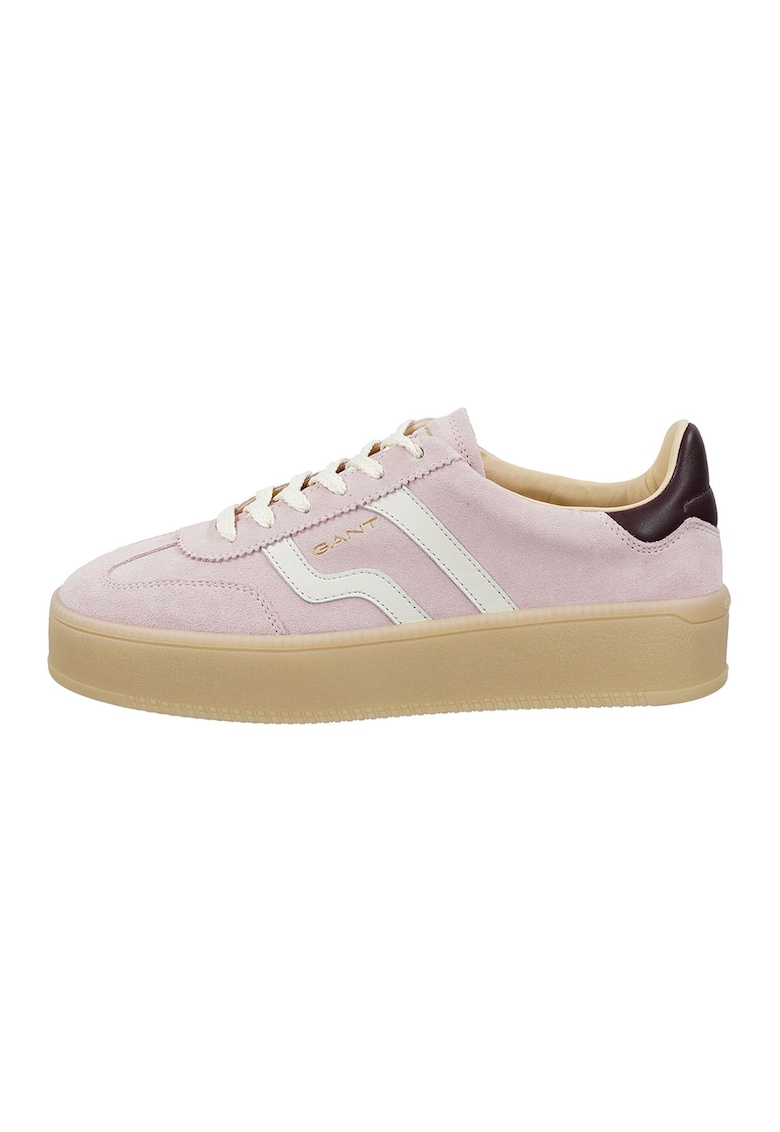 Pantofi sport din piele intoarsa cu talpa flatform Cuzmani - Alb/Roz pal/Violet pruna