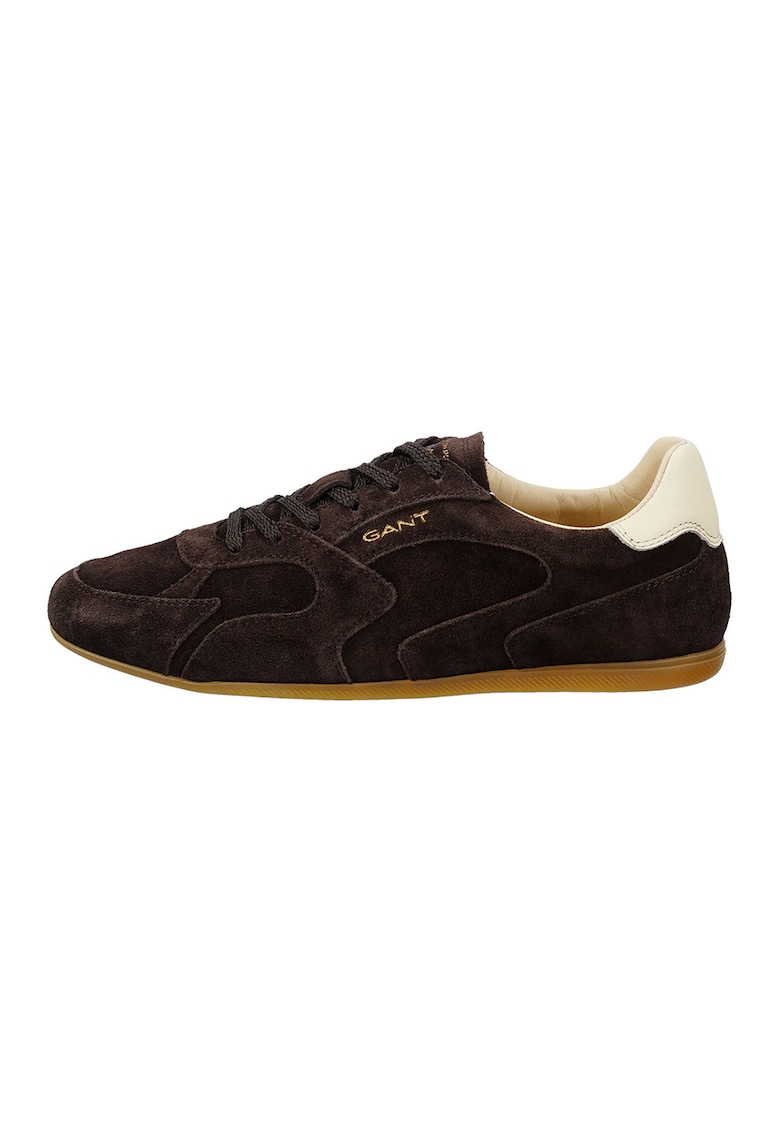 Pantofi sport din piele intoarsa cu logo discret Sperly - Maro inchis/Alb fildes