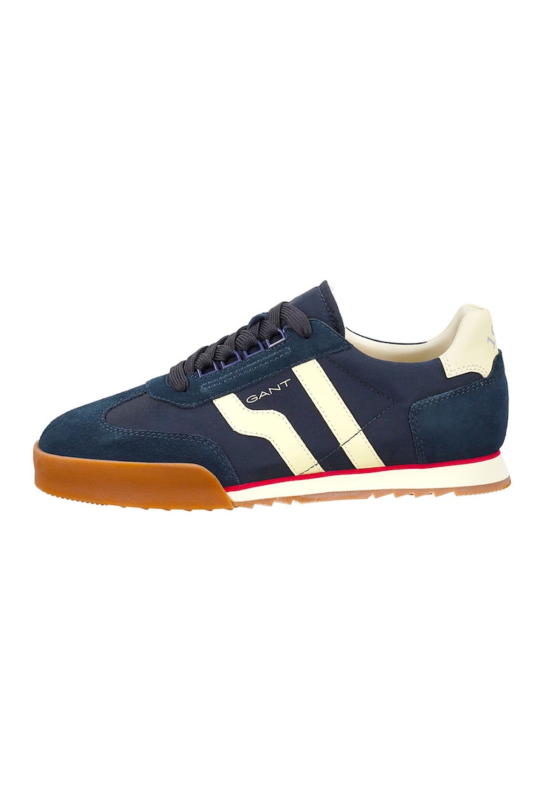 Pantofi sport din piele intoarsa cu garnituri din material textil Baylle - Alb fildes/Bleumarin