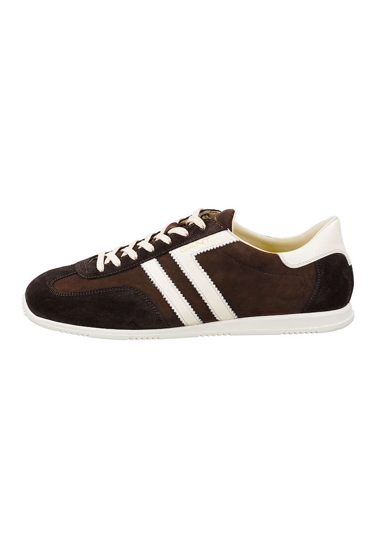 Pantofi sport low-cut din piele intoarsa Spear Club - Alb/Maro inchis
