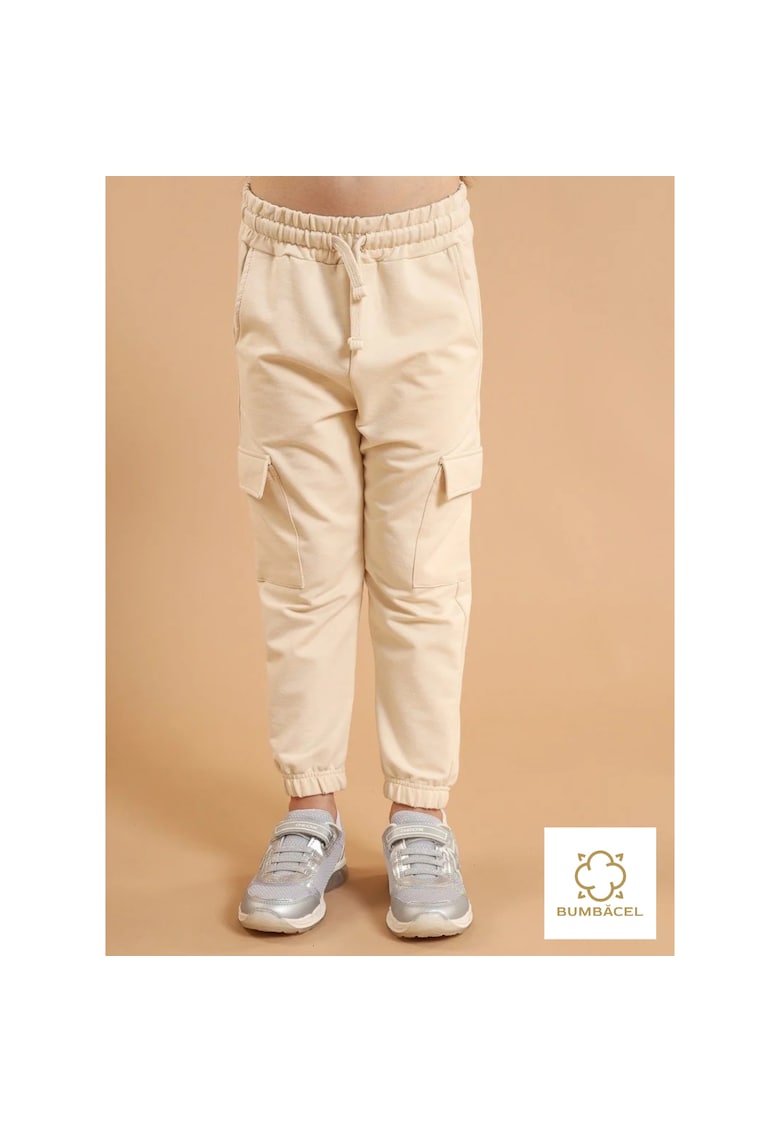 Pantaloni pentru fete cu buzunare laterale si manseta elastica - din bumbac