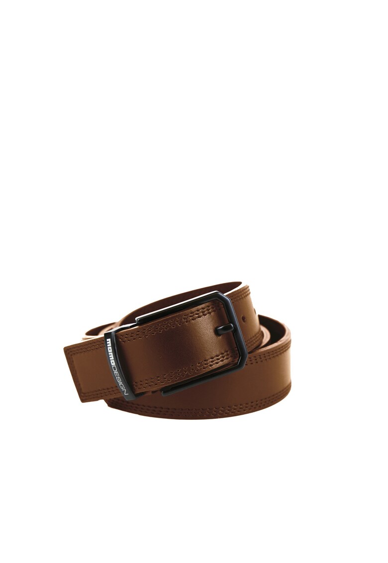 Curea din piele cu cusaturi contrastante Erevan Plus - Maro cognac