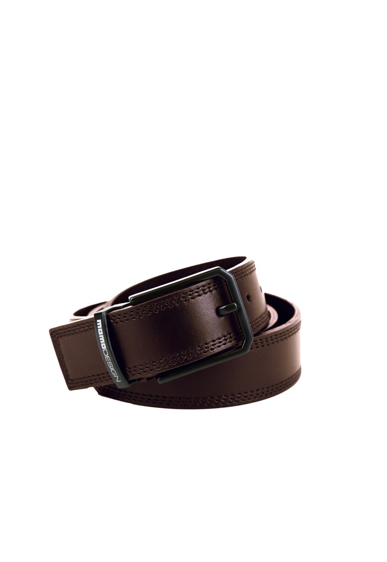 Curea din piele cu cusaturi contrastante Erevan Plus - Maro